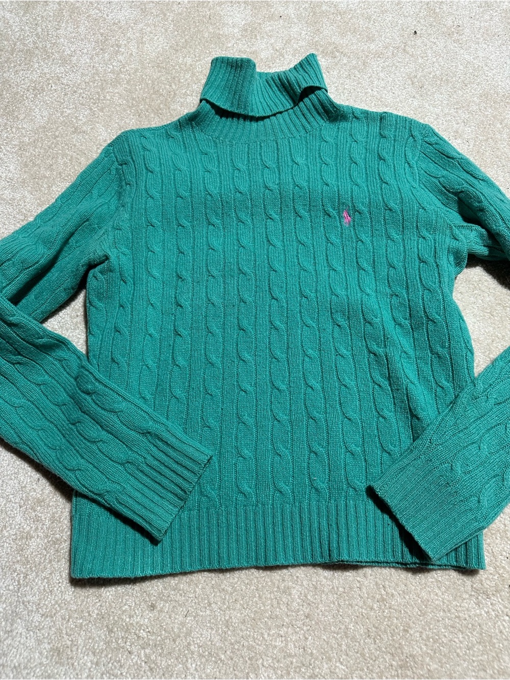 Ralph Lauren Sport Green Cable-Knit Turtleneck Sweater